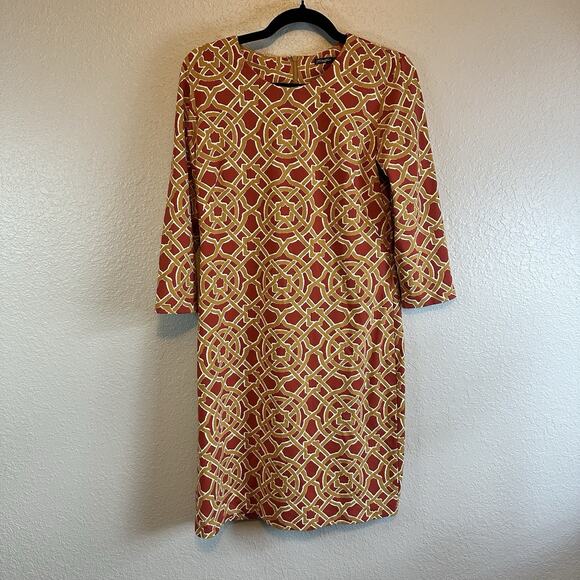 J. McLaughlin Dress M Sofia Catalina Cloth 3/4 Sleeve Red Gold Nautical Career - Picture 2 of 7